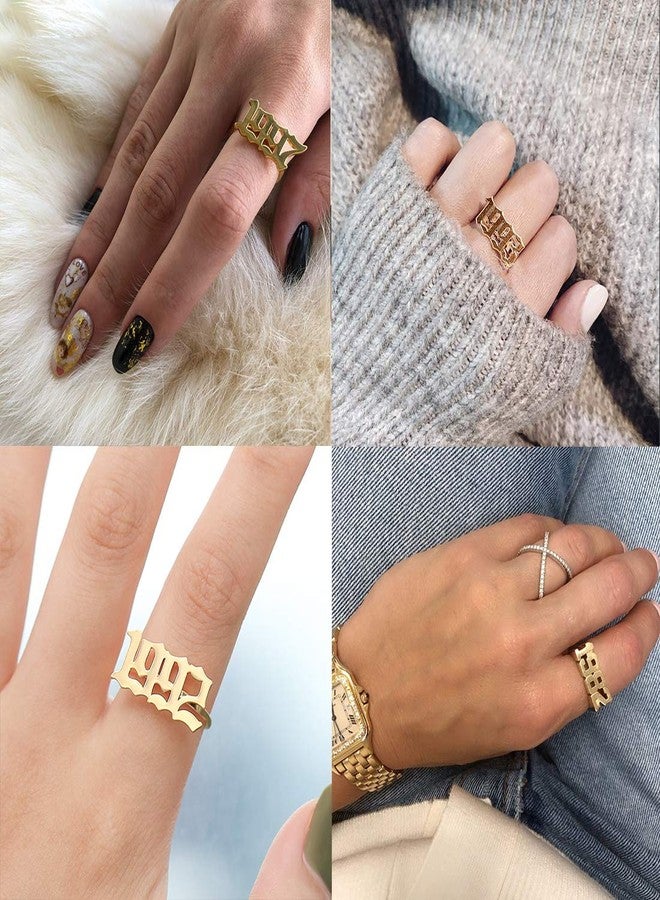 Glimmerst Birthday Year Ring,18K Gold Plated Stainelss Steel Birth Year Number Rings Memorable Adjustable Open Ring for Women - Image 3
